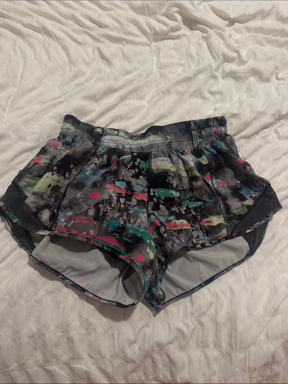 lululemon athletica Black Athletic Shorts with Neon Multi-Color Splash